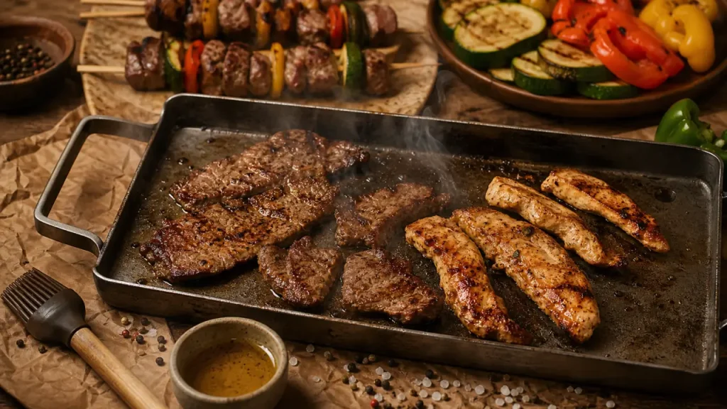 Viandes pour plancha : bœuf et volaille grillés sur plancha