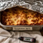 Chauffer un plat au four à 160°C sans le dessécher, lasagne couverte de papier alu