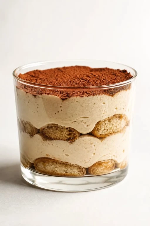 Tiramisu aux marrons en verrine, avec couches visibles et texture en coupe