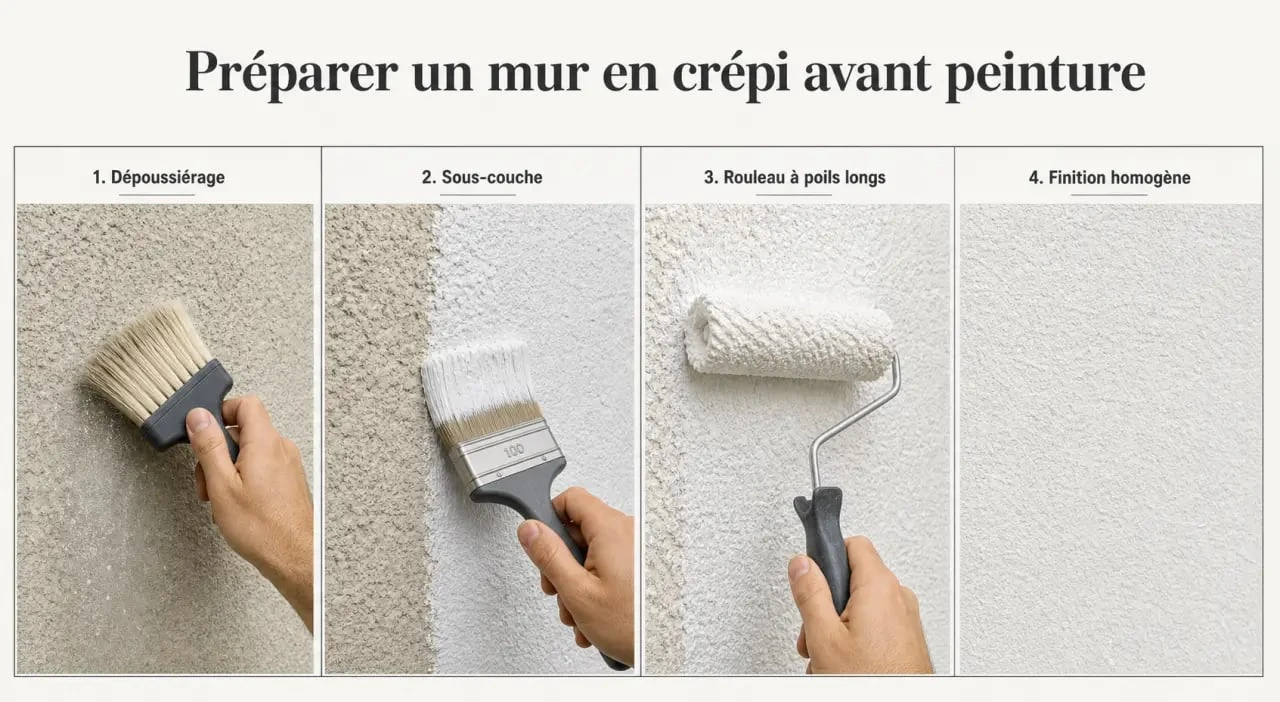 Peinture pour crepis interieur : préparation du mur, sous-couche et application au rouleau