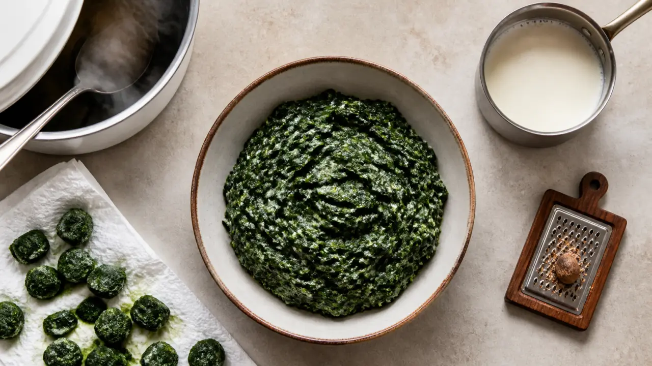 epinard a la creme surgele en casserole, texture cremeuse