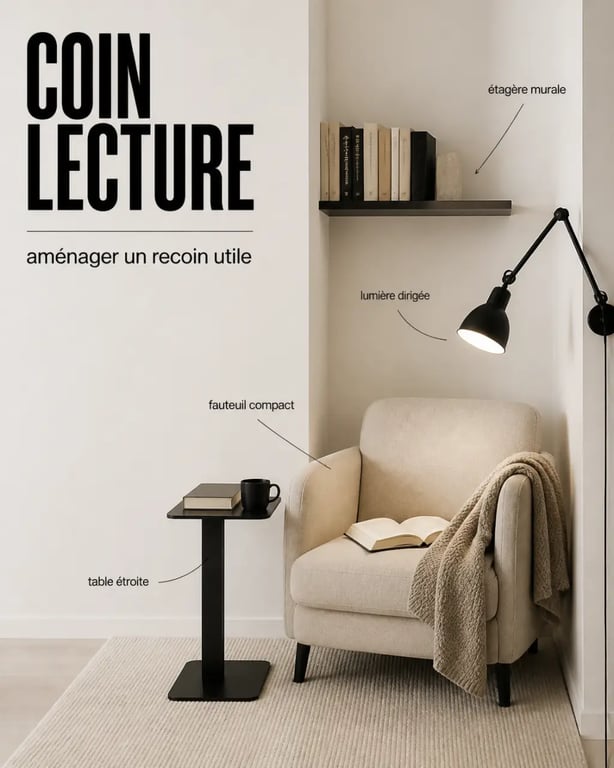 Comment aménager un coin lecture cosy dans son salon dans un petit espace avec fauteuil compact et rangement discret