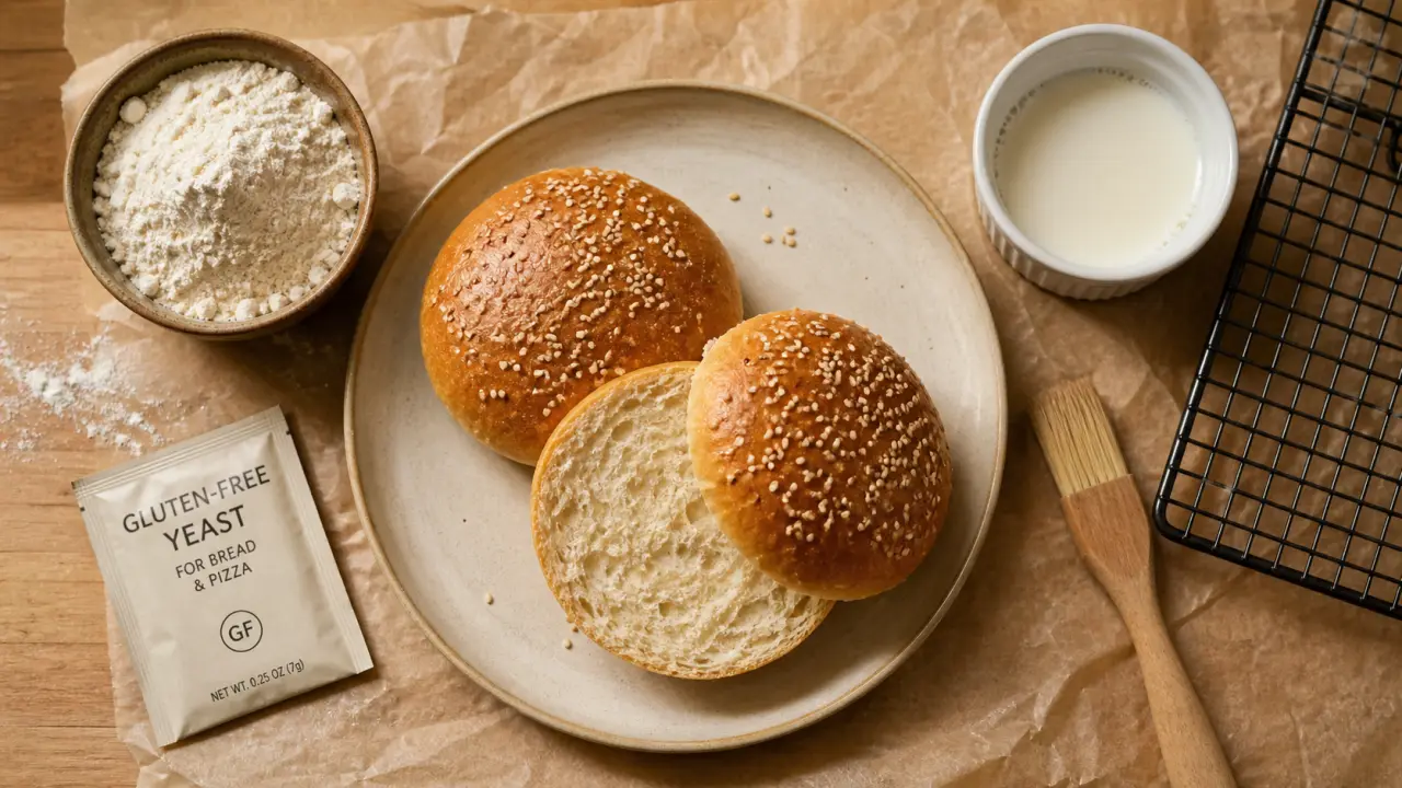 Pain burger sans gluten maison, buns dorés