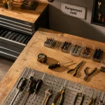 Rangement outil : servante, armoire, panneau et sac