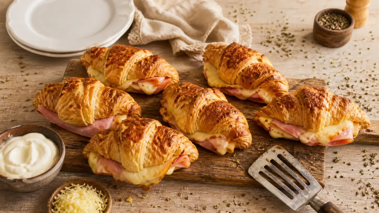 Recette croissants sales jambon-fromage au four, croissants dorés et fromage fondu