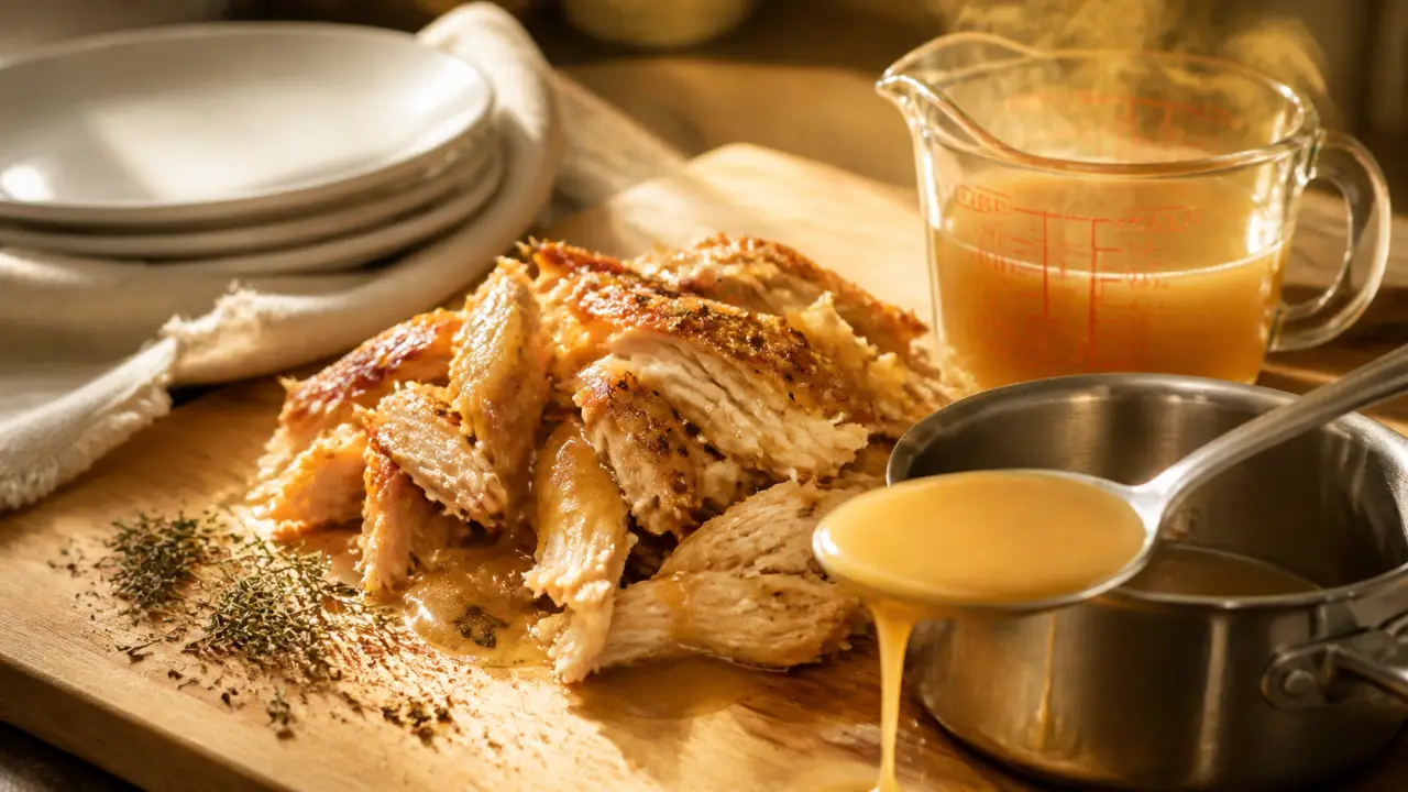 Sauce accompagnement pour poulet onctueuse au bouillon sur poulet rôti