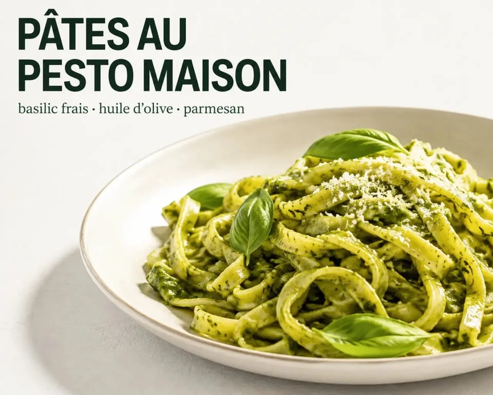 Recette pour pesto basilic maison sur pâtes fraîches