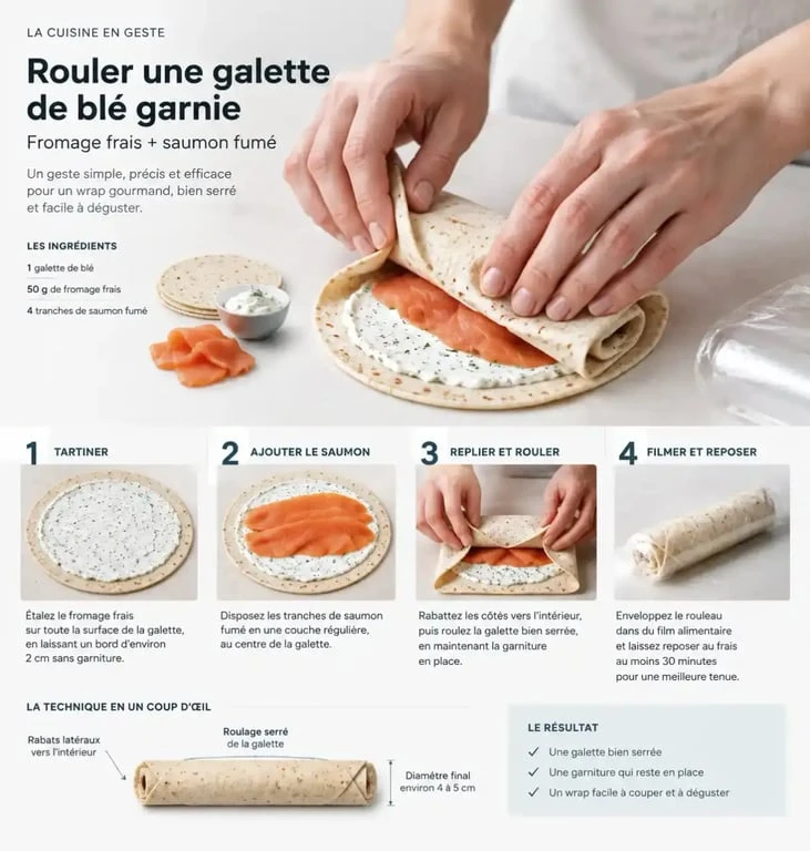 Technique de roulage d'un wrap apéro à l'avance pour une découpe nette