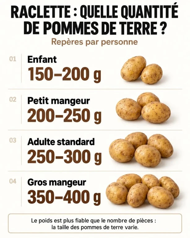 Combien de patate par personne raclette : infographie des portions selon l’appétit