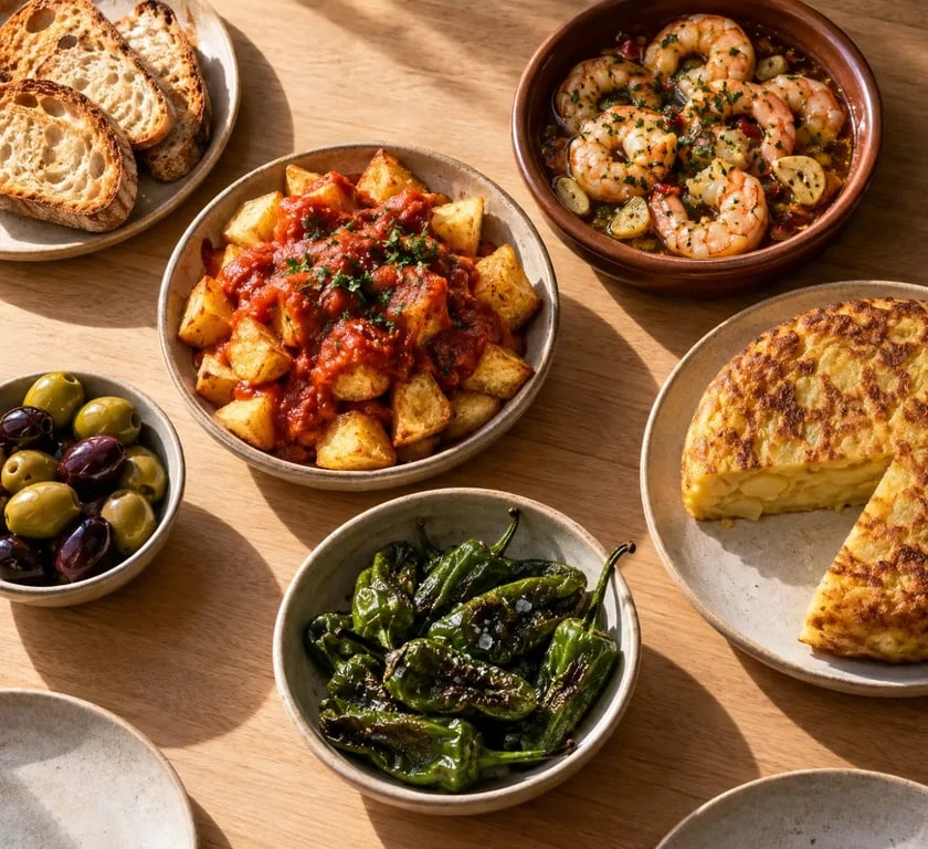 Tapas espagnols variés disposés sur une table conviviale