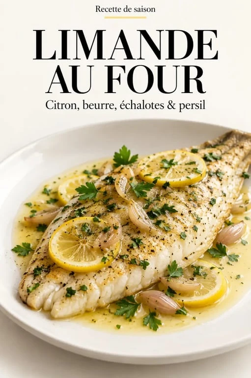Recette limande au four au citron, beurre et persil servie dans une assiette
