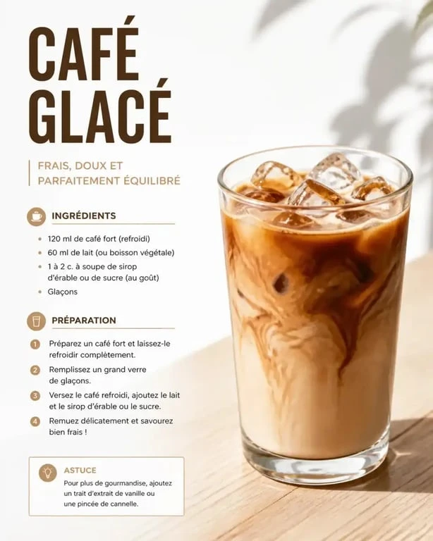 Recette café glacé maison dans un verre élégant
