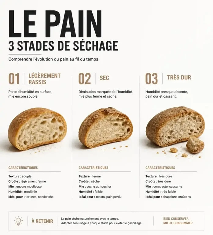 Différents états du pain pour des recettes avec pain rassis