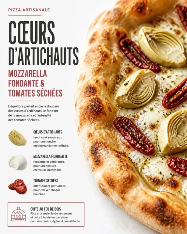 Pizza maison garnie de cœurs d'artichauts