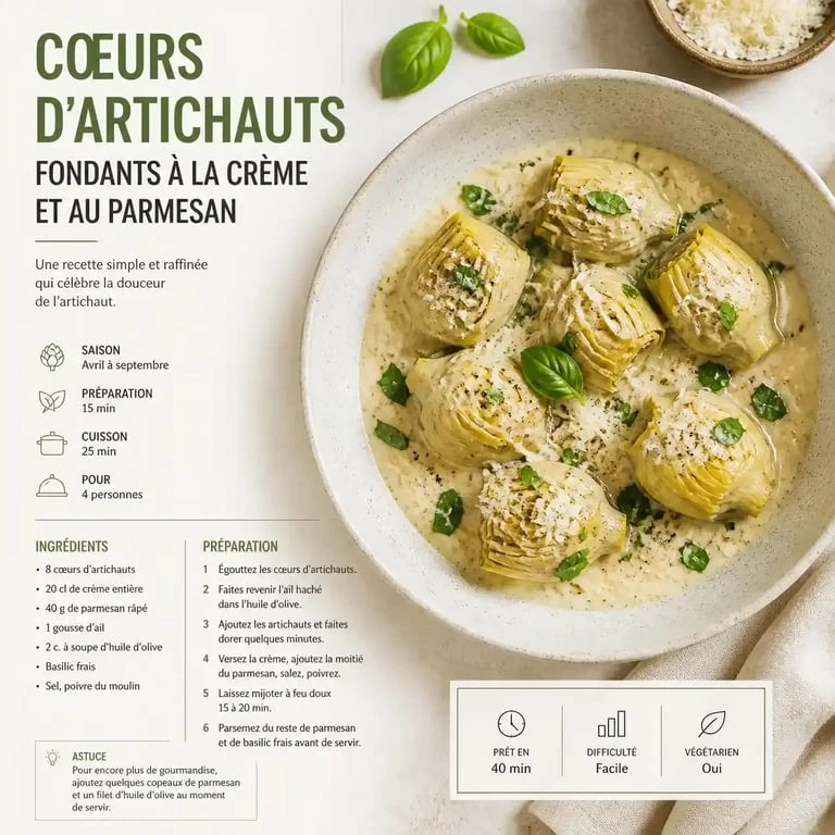 Recette de cœurs d'artichauts fondants à la crème et au parmesan
