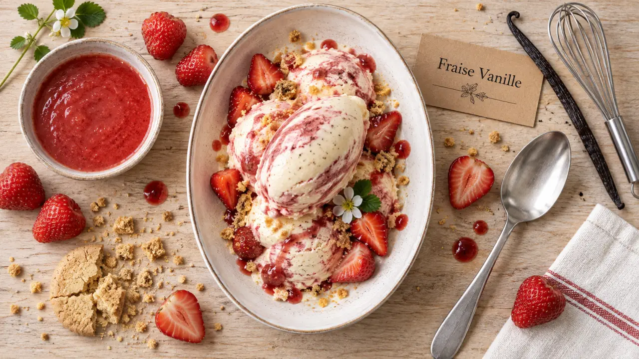 Glace fraise vanille maison, sorbetier ou sans