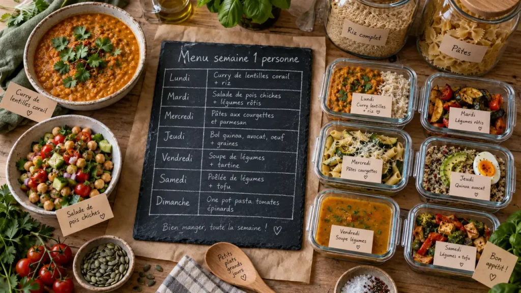 Menu semaine pour 1 personne : 7 jours variés, une liste de courses et moins de restes