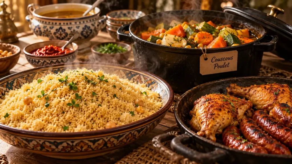 Couscous poulet merguez : l’ordre des cuissons pour des légumes entiers et une semoule légère