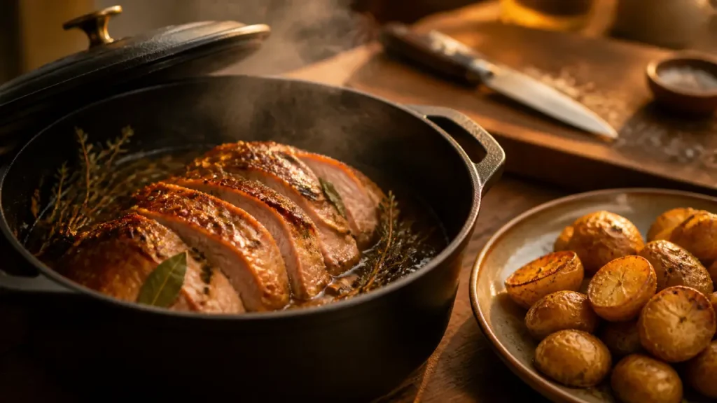 Rôti de porc à la cocotte : feu doux, 1h30 et viande fondante