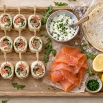 Mini-wraps saumon fumé et fromage frais, wrap apéro à lavance sur plateau