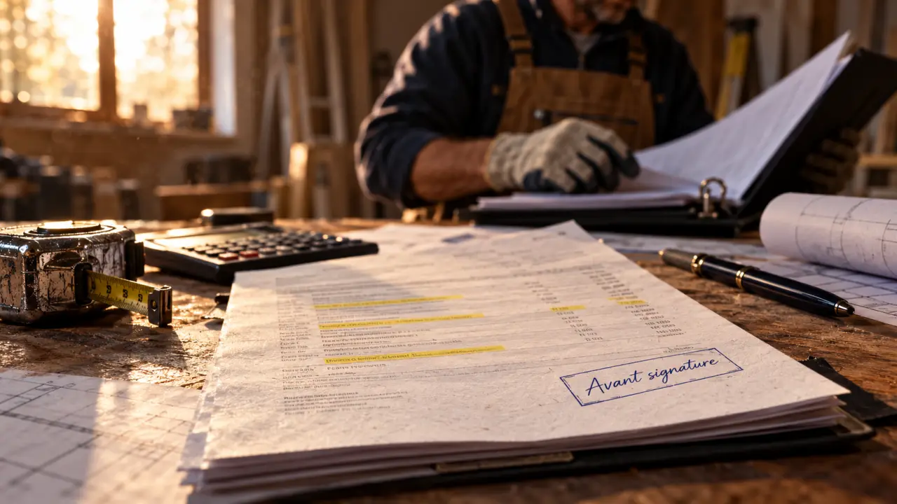 Négocier devis travaux : table de devis et chantier