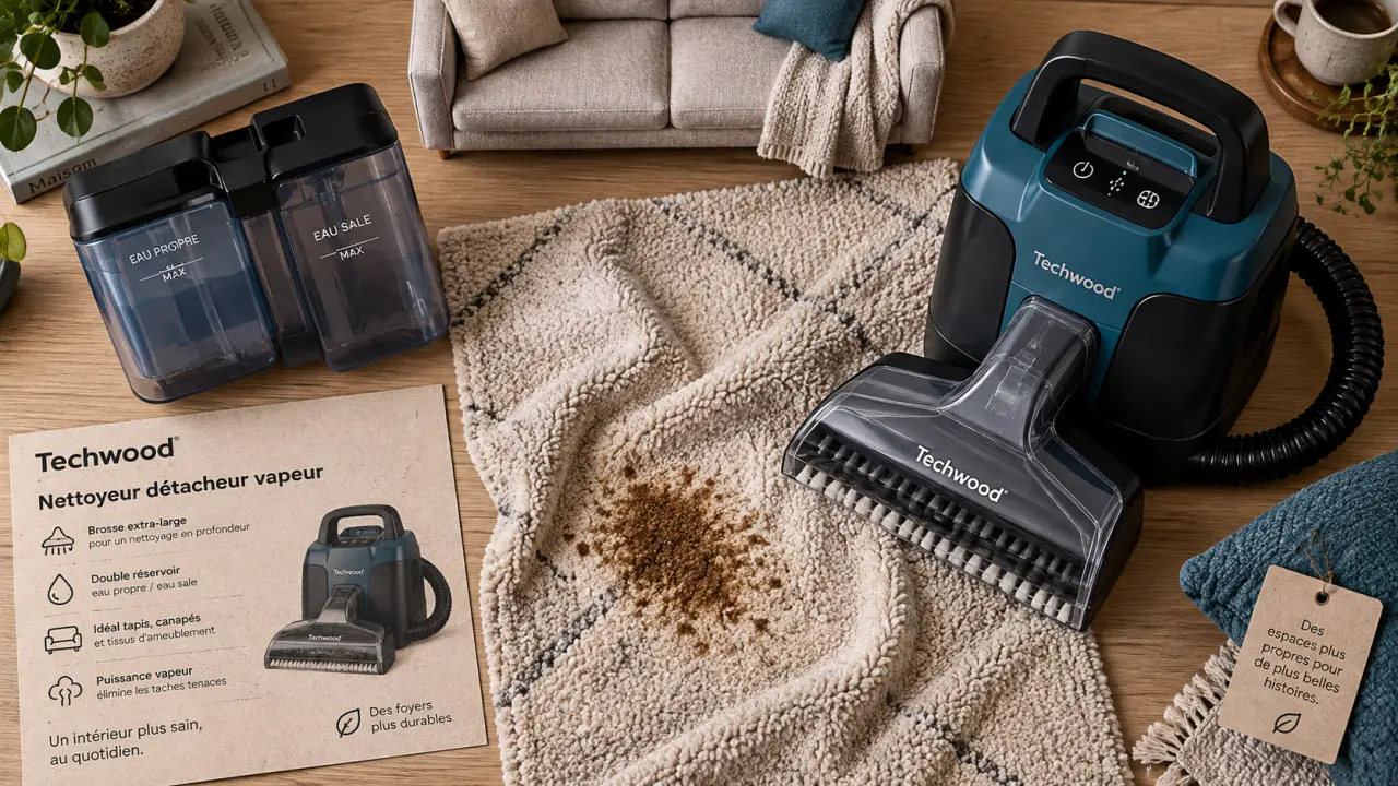 Nettoyeur detacheur techwood vapeur pour taches sur tapis
