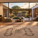 Plans maison en u : terrasse abritée par une maison en U